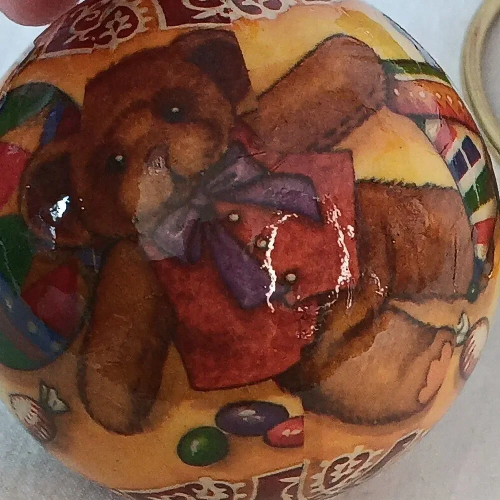 Vintage Decoupage Christmas Ornament Balls Bauble Teddy Bears Lot of 7